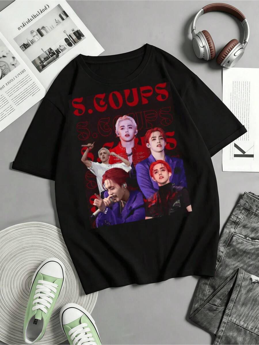 Retro T-Shirt Inspired By SEVENTEENS S.Coups, Made Of Cotton, Women's Streetwear, Ideal For Everyday Wear. - Black - View 1