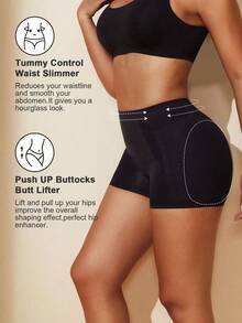 1 Piece Women's Seamless High Waist Shaping Shorts, Tummy Control Shapewear Underwear, Tight Shorts, Waist Trainer, Butt Pads, Shaping Pants - 黑色 - 查看 7