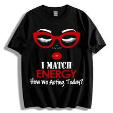 FEEGO 1 Piece Plus Size Casual T-Shirt With The Slogan "I Match Energy", Round Neck, Polyester Fabric, Medium Elasticity, Alphabet Print T-Shirt For All Seasons - màu đen - Xem 5