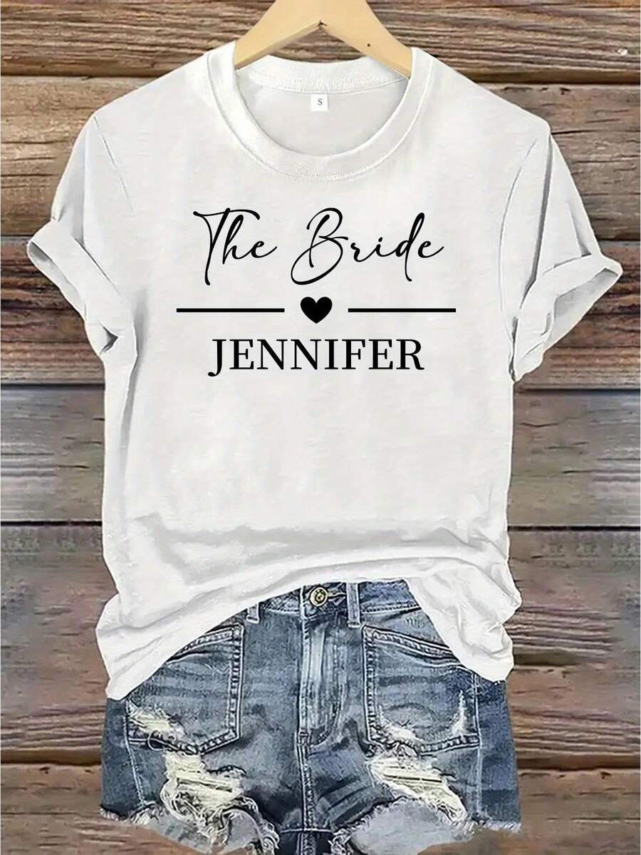 Casual T-Shirt, Personalized T-Shirts For Weddings, T-Shirts For Bachelorette Parties, Gift For The Bride, T-Shirt For The Bride's Team, T-Shirts For Bachelorette Parties, Personalized T-Shirts For Bachelorette Parties, T-Shirts For The Bridal Party, 100% Cotton, Durable. - 白色 - 查看 1