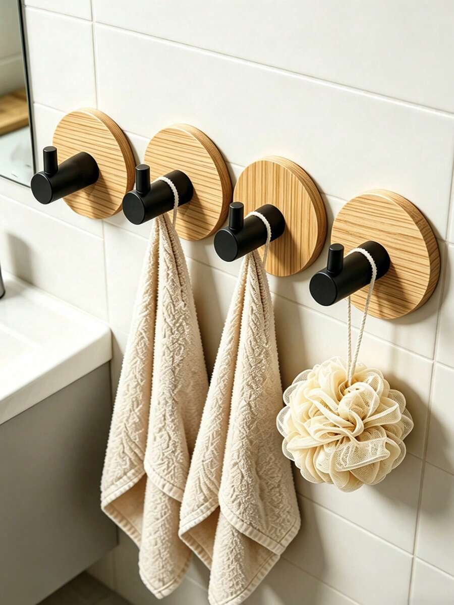 Móc treo tường mini đế tre gỗ, màu đen, tự dính, dùng cho phòng tắm, nhà bếp, trang trí nhà cửa, móc treo tiện dụng bền chắc, hình chữ L, phụ kiện phòng tắm và phòng ngủ, móc treo đồ trong phòng tắm, giải pháp lưu trữ đồ dùng trong nhà tắm, móc treo khăn và móc cửa, móc treo tranh và móc treo chìa khóa. - Nhiều màu - Xem 1