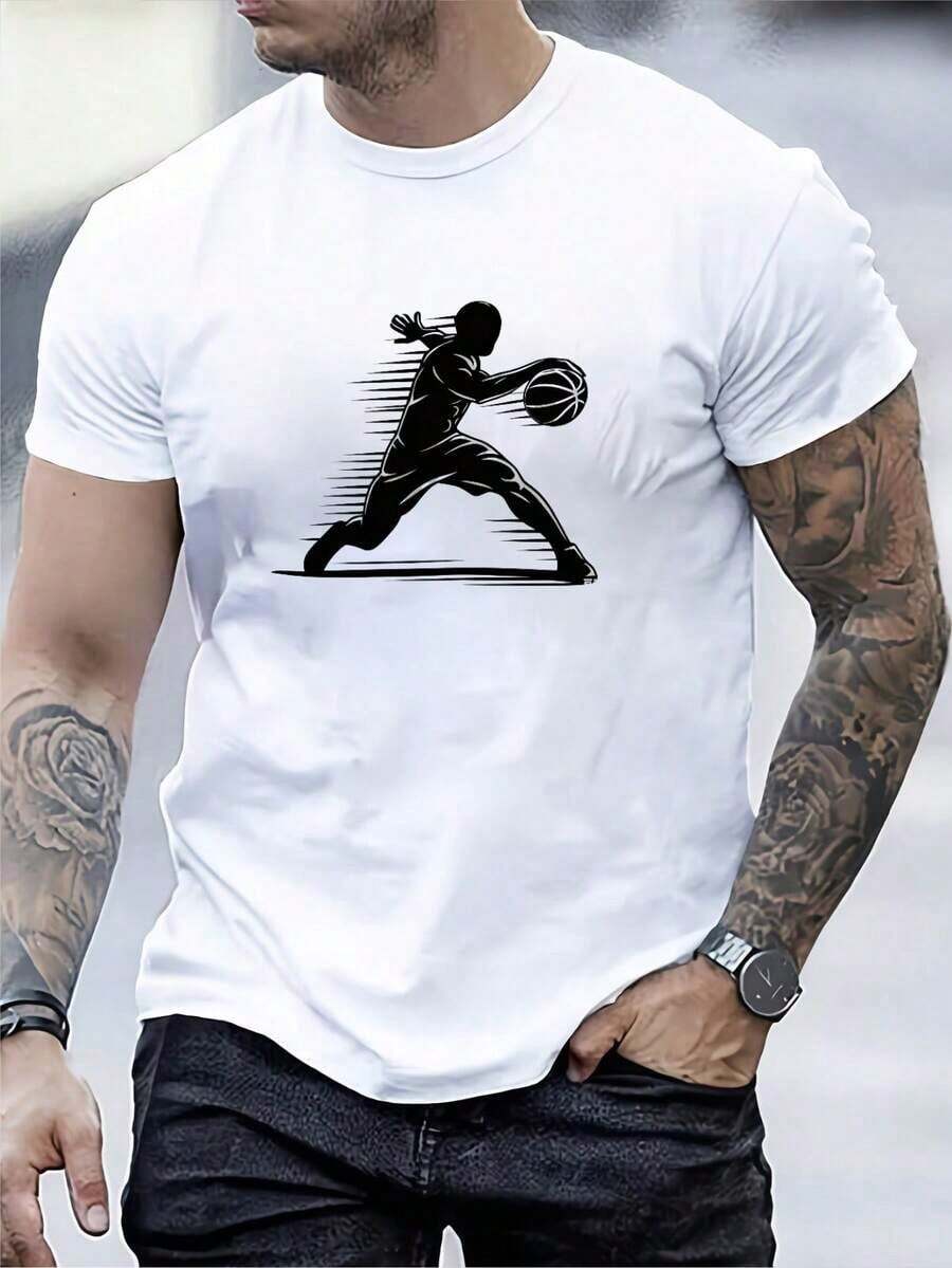  Camiseta de Manga Corta Holgada Casual Versátil con Estampado de Baloncesto Divertido, Ideal para Vacaciones, Trabajo y Uso Diario100% Cotton - Blanco 4 - Ver 1