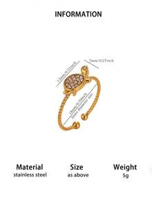 1 Pc Fashion Cubic Zirconia Turtle Ring For Women Gold Color Geometric Ring Summer Ocean Series Beach Party Jewelry Gift - Multicolor - View 2