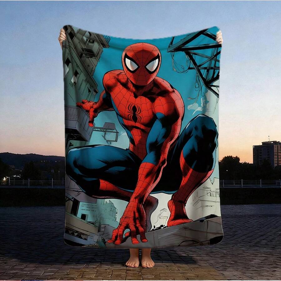 1pc Spider-Man Print Blanket,Retro Cartoon Style Throw Blanket,Cartoon Character Printed Blanket,All-Season Universal Nap Blanket,Character Home Decor Blanket,Modern Fashion Gift Suitable For Home Bedroom Bed Sofa Office Lunch Break Cover Picnic Blanket - 彩色 - 查看 1