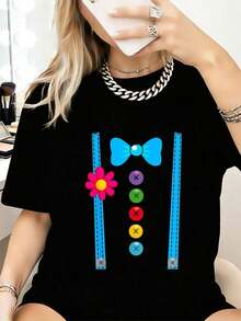 Disfraz de payaso, divertido disfraz de circo para Halloween, camiseta para hombres, mujeres y niños, camisetas gráficas casuales de moda para mujeres - camisetas de uso diario,Prendas callejeras de estilo fiesta y carnaval con blusas transpirables para uso diario y actividades. - Negro - Ver 7