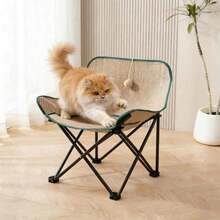 1pc Small Size Jute Folding Chair, Outdoor Portable Reclining Chair, Camping Chair, Backrest Wooden Bench, Fishing Stool, Foldable Stool, Cat Scratching Chair, Resting Chair (Load Capacity 120lbs) - Apricot - View 5