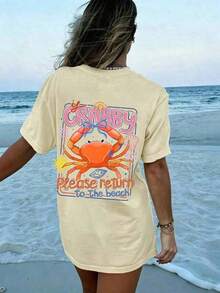Women's 100% Cotton Graphic Graphic T-Shirt With Double Print "If I'm In A Bad Mood, Please Go Back To The Beach" And "Salty", Casual And Oversized Summer Style | Summer Clothes | Holiday Outfits Pure Cotton T-Shirt 100% Cotton 100% Cotton - 杏色 7 - 查看 4