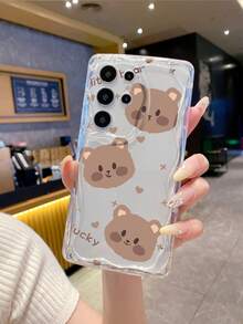 1pc Fashionable TPU Material Phone Case With 3 Bear Head Elements, Milky Wavy Pattern, Thick Shockproof Precise Cutout Lens Protection, Compatible With IPhone/ Galaxy/Transsion, Ideal Choice For Fashion Lovers With Minimalist Design - Clear - View 8