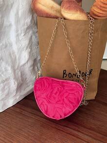 3D Lace Flower Heart Bag, Sweet Unique Multi-Purpose Chain Shoulder Crossbody Bag - Hot Pink - View 4