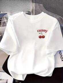 Camiseta de Mujer; presenta un estampado de cerezas; suave y cómoda, ideal como prenda de casa para todas las estaciones; transpirable y absorbente de sudor, camiseta casual de manga corta para mujer; Camisetas para Mujer - Blanco - Ver 7