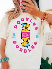 Baseball Shirt, Doubles And Bubbles Shirt, Baseball Mom Shirt, Game Day Outfit, Casual Blouse For Women, Basic Tops, Women's Cotton T-Shirts, Oversized Women's Shirt - 白色 - 查看 1