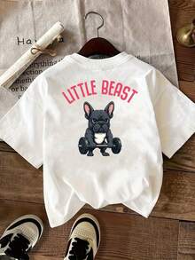 New 2026 Collection: Cotton T-Shirt With Front And Back Print, Featuring Small Beasts And French Bulldog Motifs, Round Neck, Short Sleeve, Casual Style For Women, Comfortable Fit, Classic Design, Fashion Item, Double-Sided Print Women's Top. - 白色 - 查看 3