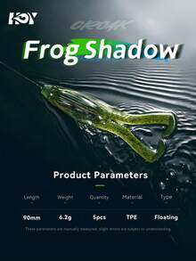 KINGDOM 5PCS/Package Frog Shadow Floating Soft Lure 90mm 6.2g, TPE Material Tear-Resistance, Design Low Center Of Gravity, Slow Retrieval, Salt Impregnated On Belly, Suitable For Bass Snakehead Pike - Multicolor - View 1