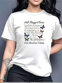 Camiseta inspiradora con cruz "Plena Fuerza y Resiliencia" para mujer - Camiseta cómoda de 180 g, suave al tacto, adecuada para reuniones familiares, eventos religiosos y corporativos, y es el regalo perfecto para Pascua y el Día de la Madre. - Blanco - Ver 1
