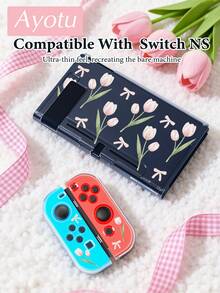 Ayotu 1個粉色鬱金香圖案超薄TPU透明保護殼，相容於Switch OLED/Switch/Switch Lite/New Switch2(2025)，支援底座設計，無需拆卸，防震防塵，多色可選 - 彩色 - 查看 15