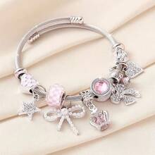 1 pieza Pulsera de lujo con cuentas en forma de corazón, corona, mariposa y estrella, accesorio ajustable y versátil - Pulsera con lazo de corona - Ver 2
