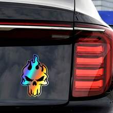 2pcs Holographic Flame Skull Motorcycle Sticker, Waterproof Vinyl Decal For Bike Body - 1 SET - View 3