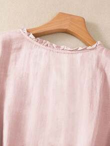 Blusa ligera y holgada de viscosa con bordado retro para mujer, para primavera y verano, casual, estilo campestre, tops de verano - Rosa Pálido - Ver 5