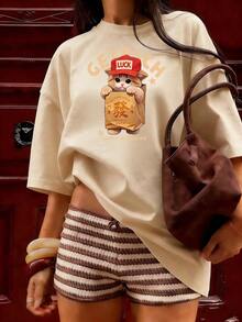 Cute And Stylish Short-Sleeve T-Shirt, Fashionable Short-Sleeve T-Shirt For Spring And Summer 2026, Made In Mexico, 180 Grams. Cartoon Print, Couple Design, Suitable For Indoor Or Outdoor Wear. Crew Neck, Unisex, Ideal For Office And Leisure. One-Piece Pack. - APR-P631577SLNDXZGY615 - 查看 3