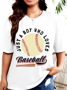 Women's T-Shirt, Women's T-Shirt With 'Only A Guy Who Loves Baseball' Print, Gift For Baseball Fans, Summer Casual Wear, Sports Set, Unisex Top - 白色 - 查看 7