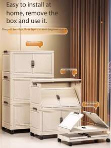 1pc 15-23 Inch Foldable Plastic Storage Cabinet, Collapsible Storage Box, Kitchen Dining Utensil Cabinet, Kitchen Organizer Rack, Living Room Toy Cabinet, Slim Gap Organizer, Kitchen Slim Storage Cabinet, Christmas Gift, Storage Box, Under Bed Storage - Cream - View 6