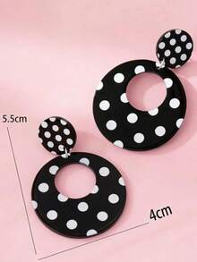 1 Pair Fashion Black & White Polka Dot Acrylic Geometric Water Drop Round Dangle Earrings, Suitable For Daily Wear - Black - View 4
