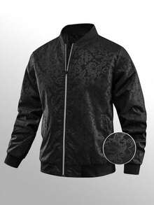 Men's Black Bomber Jacket, Full Zip Casual Outerwear, Suitable For Spring And Autumn, Outdoor Commute Casual Jacket, High-Quality Men's Gift Sports - Black - View 5