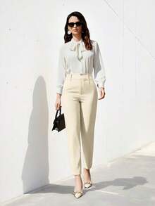 Pantalones de traje ajustados de nueve puntos para mujer - Beis - Ver 5