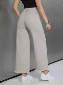 Pantalones vaqueros de pierna ancha con borde deshilachado para mujer, ideales para primavera-verano al aire libre - Gris - Ver 2