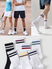 4 Pasang Kaos Kaki Olahraga Pria Model Crew, Kaos Kaki Katun Bernapas dengan Pola Garis, Kaos Kaki Kasual Tinggi Unisex Cocok untuk Musim Semi/Panas, Tahan Bau - MultiWarna - View 6