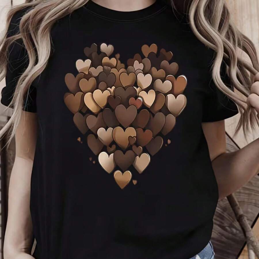 Printed T-Shirt For Men And Women - 黑色 - 查看 1