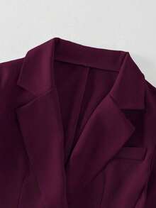 Conjunto de blazer y pantalón de bolsillo de unicolor azul con botones dorados y cuello entallado elegante para mujer, versátil para otoño/invierno - Burdeos - Ver 5