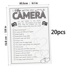 Tarjetas de recuerdo del juego de desafío de selfie "Yo veo con mi pequeña cámara" en blanco y negro para invitados a la boda - Juego del reto de selfies - Ver 7