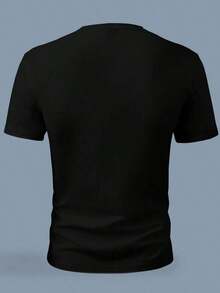 Camiseta de manga corta de unicolor versátil y casual para hombre, camiseta básica para hombre - Negro - Ver 2