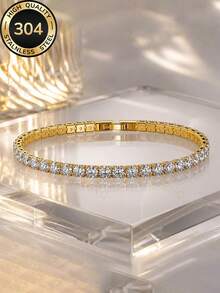 1 chiếc vòng tay tennis tròn bằng đồng đính đá Zirconia tối giản, phù hợp cho cả nam và nữ đeo hàng ngày. - vàng 1 - Xem 3
