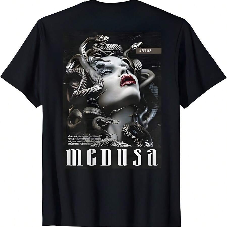 Gorgon Medusa Diosa Serpiente Mitología griega impresión trasera Medusa Camiseta - Negro - Ver 1