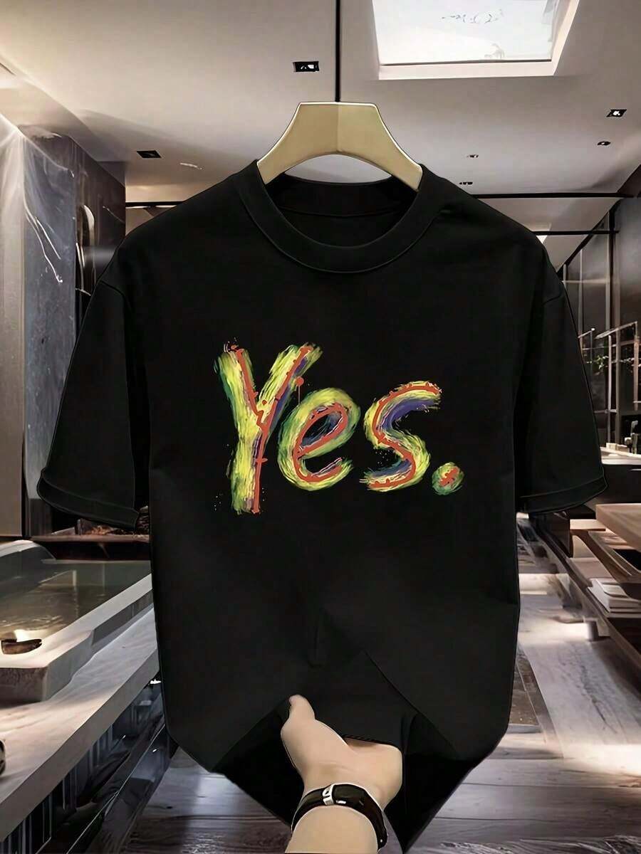 1 Piece Of Men's Heavyweight Cotton Short-Sleeved T-Shirt With Brand Print, New, Casual, Loose And Versatile For Summer, 180g, 100% Cotton. - 黑色 - 查看 1