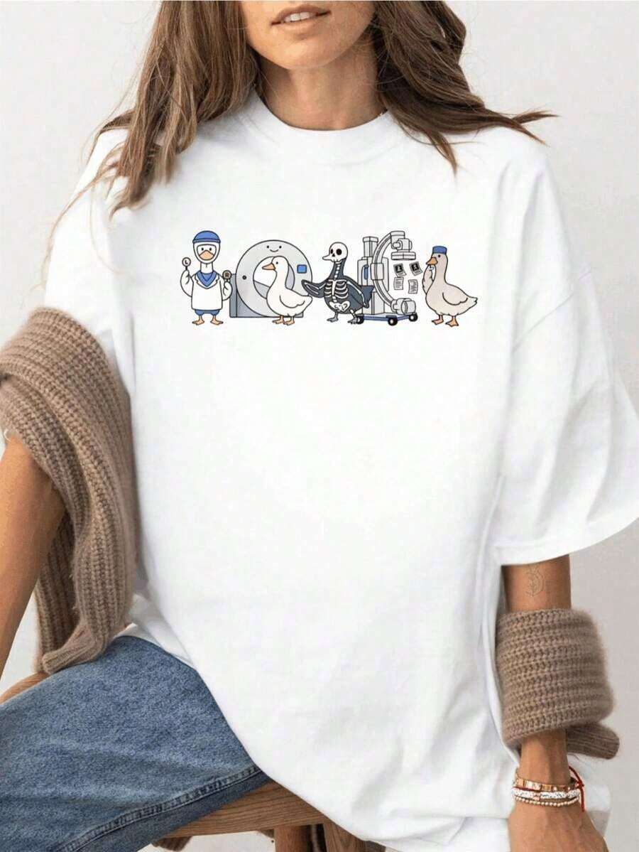 1 pieza de camiseta vintage de los 90s Y2K para mujer - Camiseta 100% suave de cuello redondo y manga corta con estampado de ganso para técnicos radiológicos, camiseta divertida para técnicos de rayos X, ropa para técnicos radiológicos, camiseta de ganso para CT y MRI, regalo para profesionales, ropa casual para primavera, verano y otoño, camiseta casual de manga corta y cuello redondo para primavera y verano, ropa de mujer - ajuste cómodo para todas las estaciones, tallas S-2XL, 180g, 100% algodón, todos los diseños están impresos. Unisexo. - Estilo-1 - Ver 1