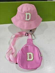 2 Pieces A-Z Letter Children's Bucket Hat, Stylish Simple Visor With A Shoulder Crossbody Bag, Suitable For Boys And Girls To Go Out Everyday. - Pink - View 9
