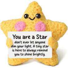 1pc Cute Yellow Crochet Star Plush Toy, Handmade With Soft Yarn, Featuring Happy Embroidered Smile, Bead Eyes And Sweet Pink Cheeks - Multicolor - View 1