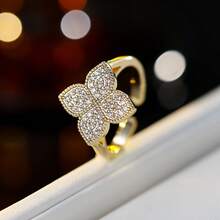 1pc Elegant 4-Petal Flower Zirconia Inlaid Open Ring, Delicate Accessory For Daily And Work Wear - Open Ring - View 7