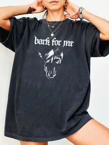 1 Women's Round Neck T-Shirt, Comfortable T-Shirt With The Phrase "Bark For Me", Vintage And Fun T-Shirt With Barking Dog Design,  Urban Style, Elegant And Stylish, Must-Have For Casual Daily Wear, 180g Cotton, 100% Cotton. - 黑色 - 查看 6