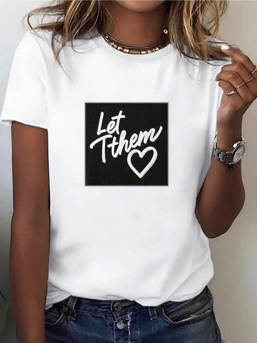 Camiseta con estampado de corazones | Camiseta Suave para el Día de San Valentín | El regalo perfecto para ella | Familiares y amigos | Camiseta moderna de manga corta con cuello redondo | Estilo cómodo y casual, adecuado para el uso diario. - Blanco - Ver 1