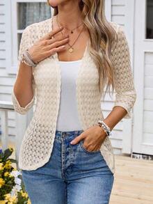 1 pieza Chaqueta de mujer de unicolor regular de manga larga, minimalista y de moda para el verano, casual de negocios para mujer en otoño/invierno - Albaricoque - Ver 6