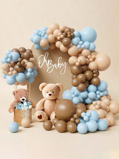Bộ trang trí cổng bóng bay 63/93/108 quả, dây bóng bay màu xanh dương và màu da, thích hợp cho tiệc tiết lộ giới tính, tiệc sinh nhật, tiệc mừng em bé, lễ rửa tội, trang trí họp mặt gia đình.