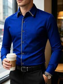Officeau 2026 Men's Long Sleeve Single-Breasted Casual Shirt For Business/Commute - Blue - View 3