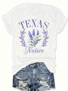 Camiseta de manga corta para mujer de talla grande, suave y elástica, con estampado floral nativo americano de Texas, lavable a máquina, cómoda para todas las estaciones, camiseta con diseño divertido, disponible en varios colores, blusas elegantes para mujer. - Blanco - Ver 1