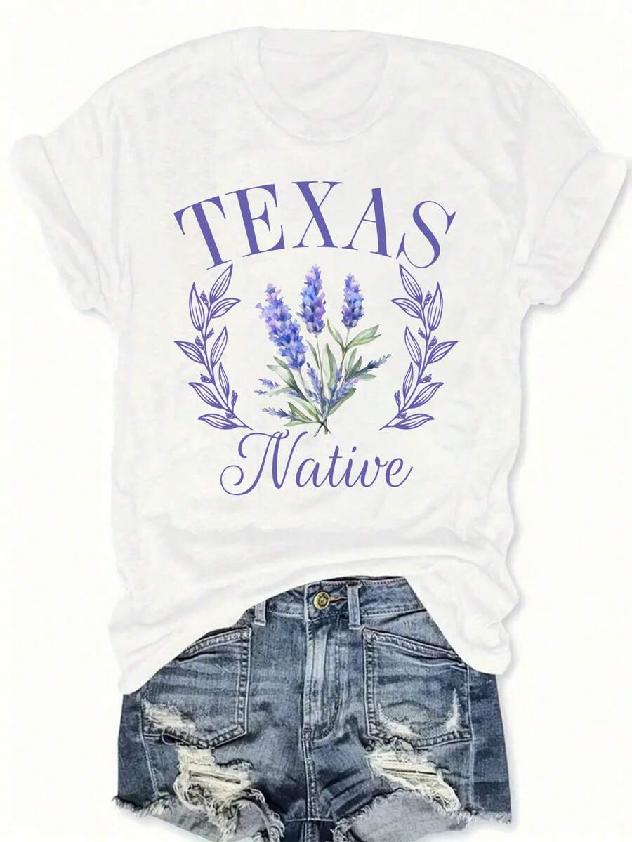 Camiseta de manga corta para mujer de talla grande, suave y elástica, con estampado floral nativo americano de Texas, lavable a máquina, cómoda para todas las estaciones, camiseta con diseño divertido, disponible en varios colores, blusas elegantes para mujer. - Blanco - Ver 1