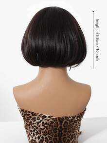 10 Inch Short Wavy Bob Wig With Bangs, Black Brown Color, Women's Straight Synthetic Fiber Wig, Heat Resistant For Daily, Office, Party, Halloween, Christmas, Thanksgiving, Wedding, Dance, Date, Birthday, Vacation. High-Quality Synthetic Fiber, Realistic Hair Texture, Natural And Comfortable, Suitable For Bangs And Short Bob Style. - Brown - View 5
