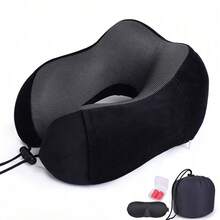 Nackenkissen – Ein ergonomisches Reisekissen mit verstellbarem Band, das Nacken und Kopf stützt. Inklusive weicher Schlafmaske. Ideal für Nickerchen oder lange Autofahrten, ob im Flugzeug, Zug, zu Hause oder im Büro. - Schwarz - Übersicht 8